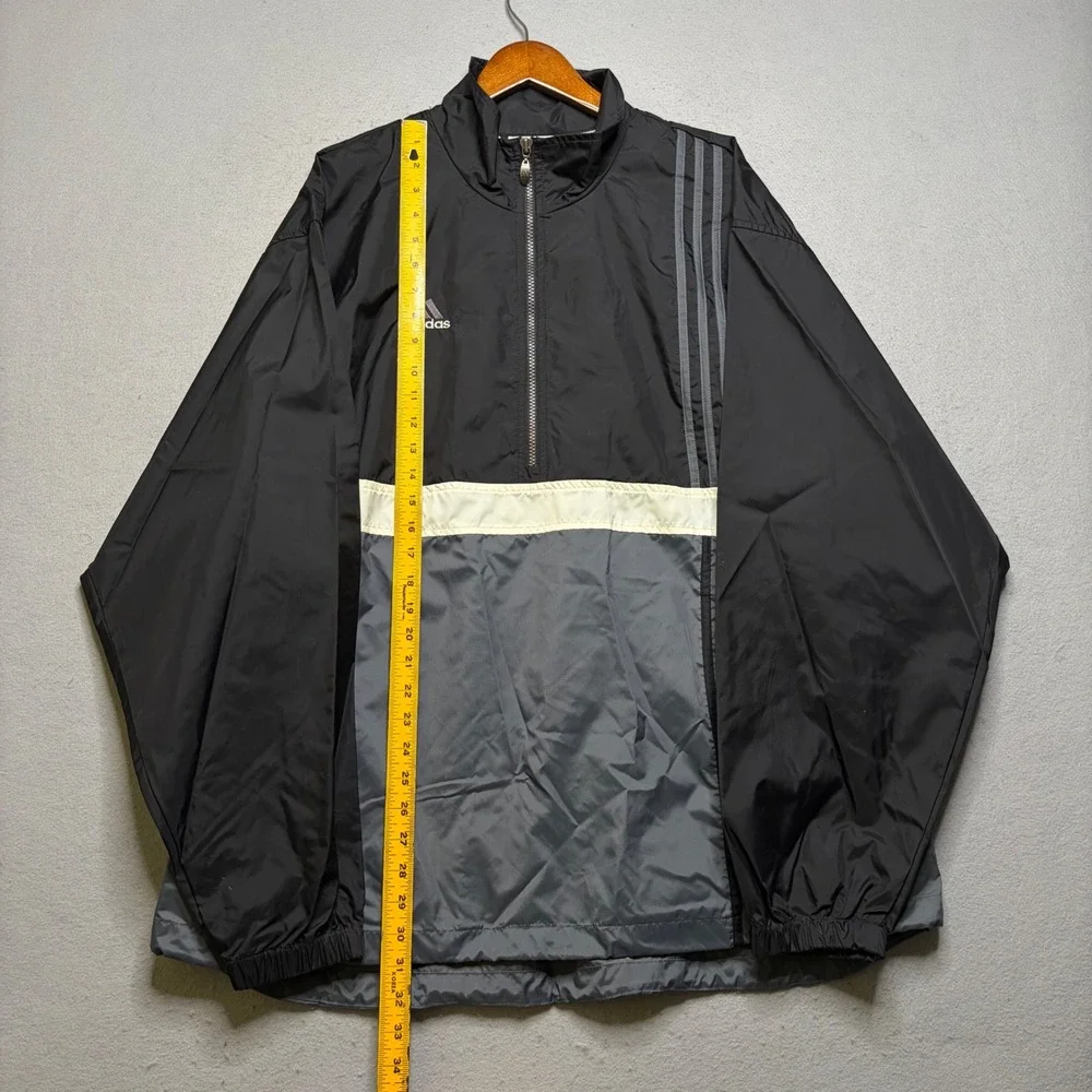 Adidas Windbreaker Jacket Mens XL Black Grey Vintage 90s Half Zip Pullover Logo